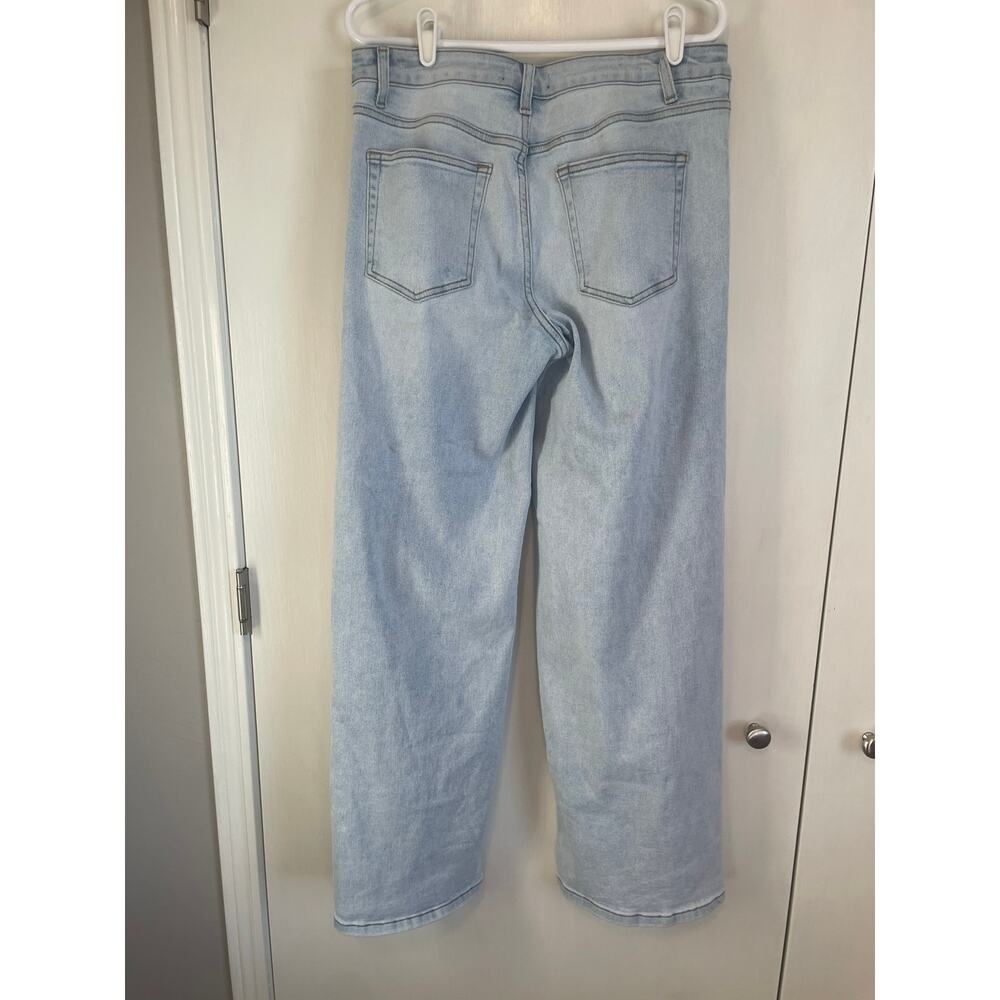 Oneso Wide Leg High Waisted Jeans Light Blue Stretch Zipper Boho Size 31 - Picture 2 of 7